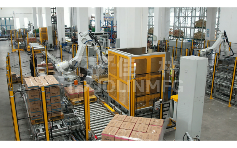 瓦楞紙箱產(chǎn)品用自動(dòng)碼垛裹膜包裝模塊